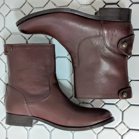 Frye Melissa Button Zip Short Redwood Brown Boot 7 - Picture 4 of 7